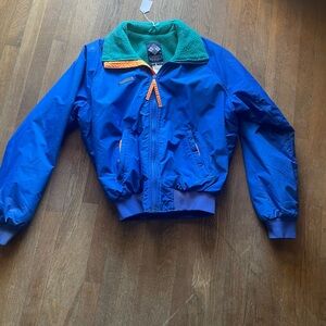 Vintage Columbia Blue Jacket with Green Fleece and Orange Trim